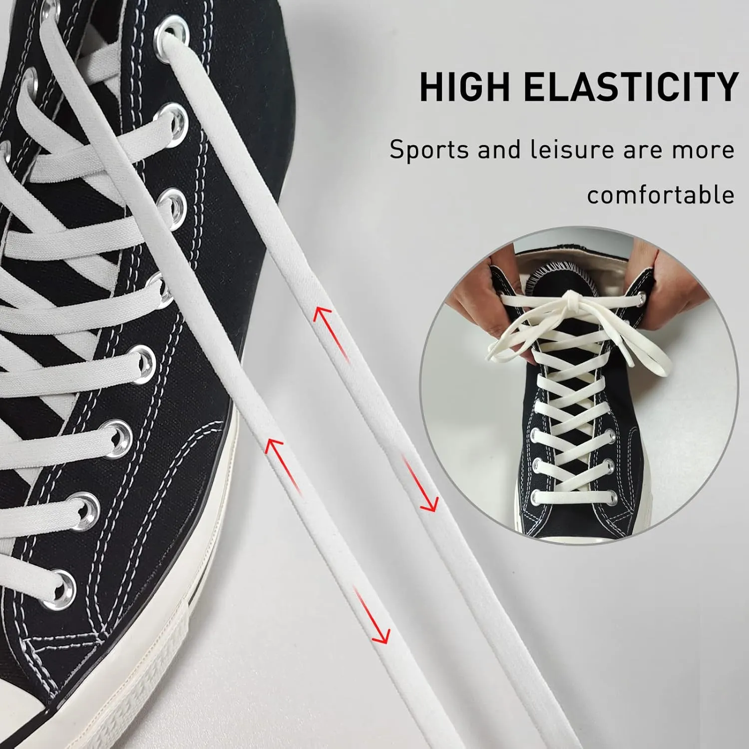 UamGlsob 2 Pairs 5/16" Wide Elastic Shoe Laces Replacement Laces for Converse High Tops, Stretch Flat Shoelaces Shoe Strings