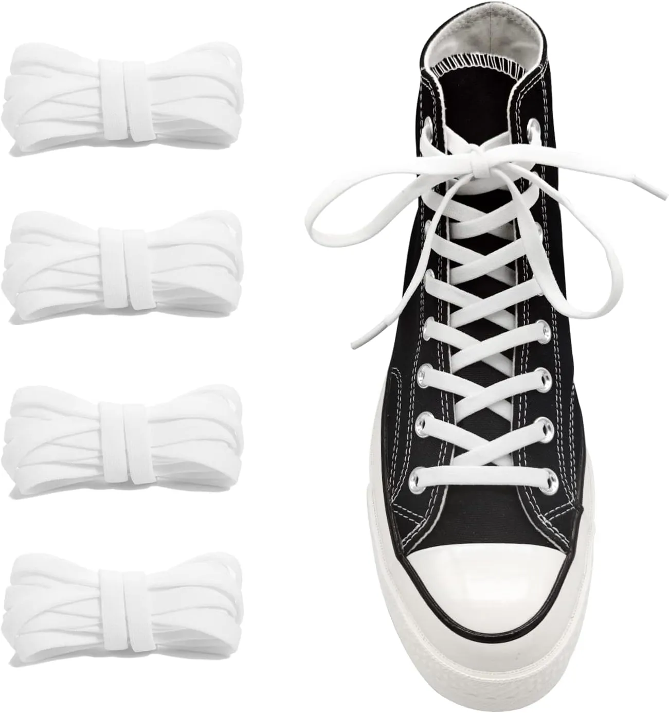 UamGlsob 2 Pairs 5/16" Wide Elastic Shoe Laces Replacement Laces for Converse High Tops, Stretch Flat Shoelaces Shoe Strings