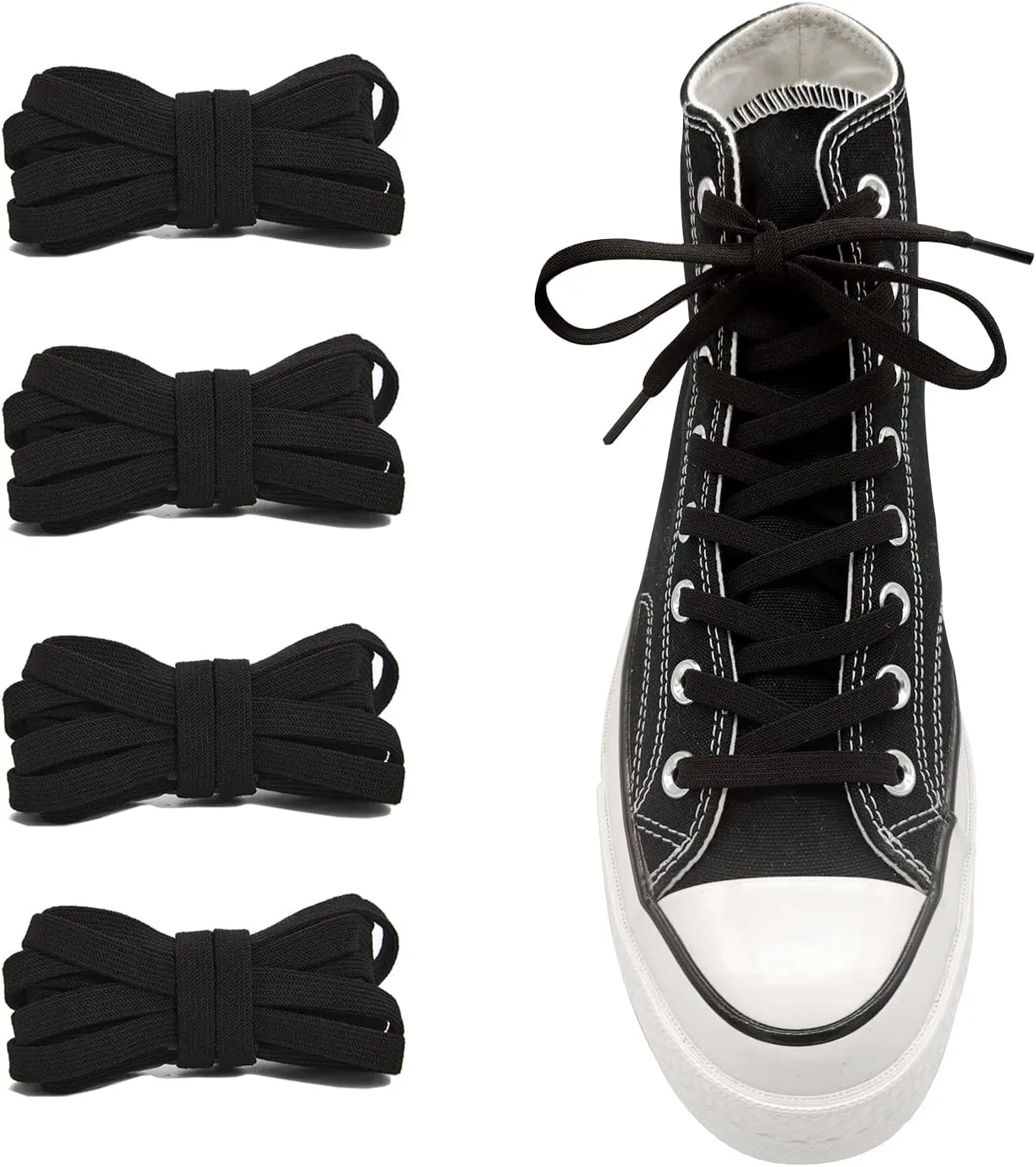 UamGlsob 2 Pairs 5/16" Wide Elastic Shoe Laces Replacement Laces for Converse High Tops, Stretch Flat Shoelaces Shoe Strings