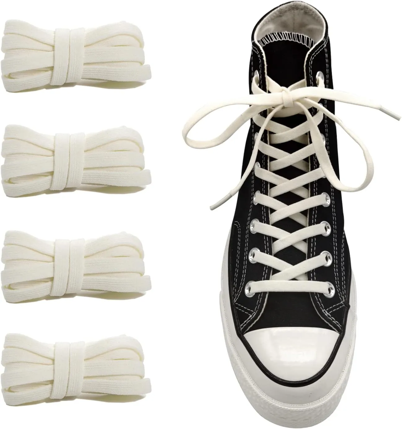 UamGlsob 2 Pairs 5/16" Wide Elastic Shoe Laces Replacement Laces for Converse High Tops, Stretch Flat Shoelaces Shoe Strings