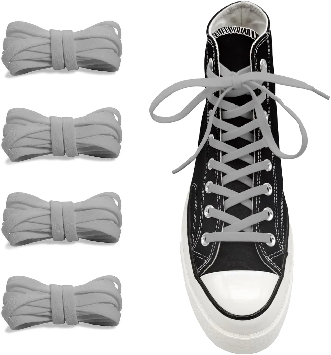 UamGlsob 2 Pairs 5/16" Wide Elastic Shoe Laces Replacement Laces for Converse High Tops, Stretch Flat Shoelaces Shoe Strings