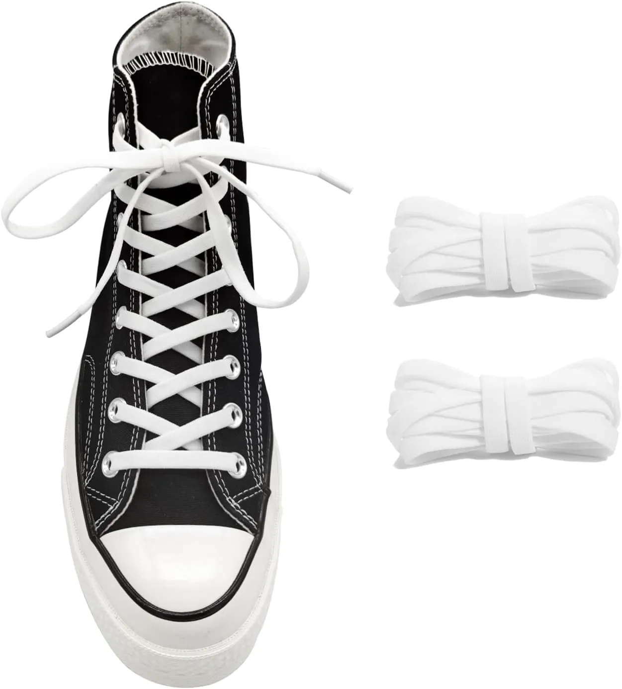 UamGlsob 5/16" Wide Elastic Shoe Laces Replacement Laces for Converse High Tops, Stretch Flat Shoelaces Shoe Strings for Vans