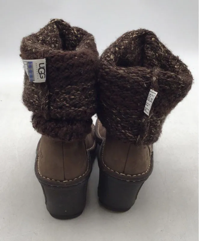 UGG Women's Cresthaven 1938 Brown Wedge Heel Knee High Sock Boots - Size 6
