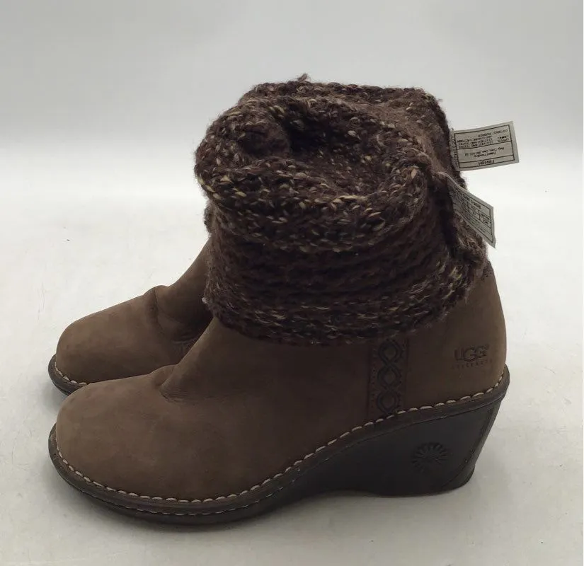 UGG Women's Cresthaven 1938 Brown Wedge Heel Knee High Sock Boots - Size 6