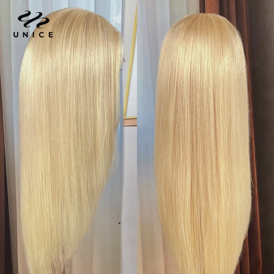 UNice Hair 613 Blonde Bone Straight Lace Front Wigs With Layer Inner Buckle Virgin Human Hair Transparent Glueless