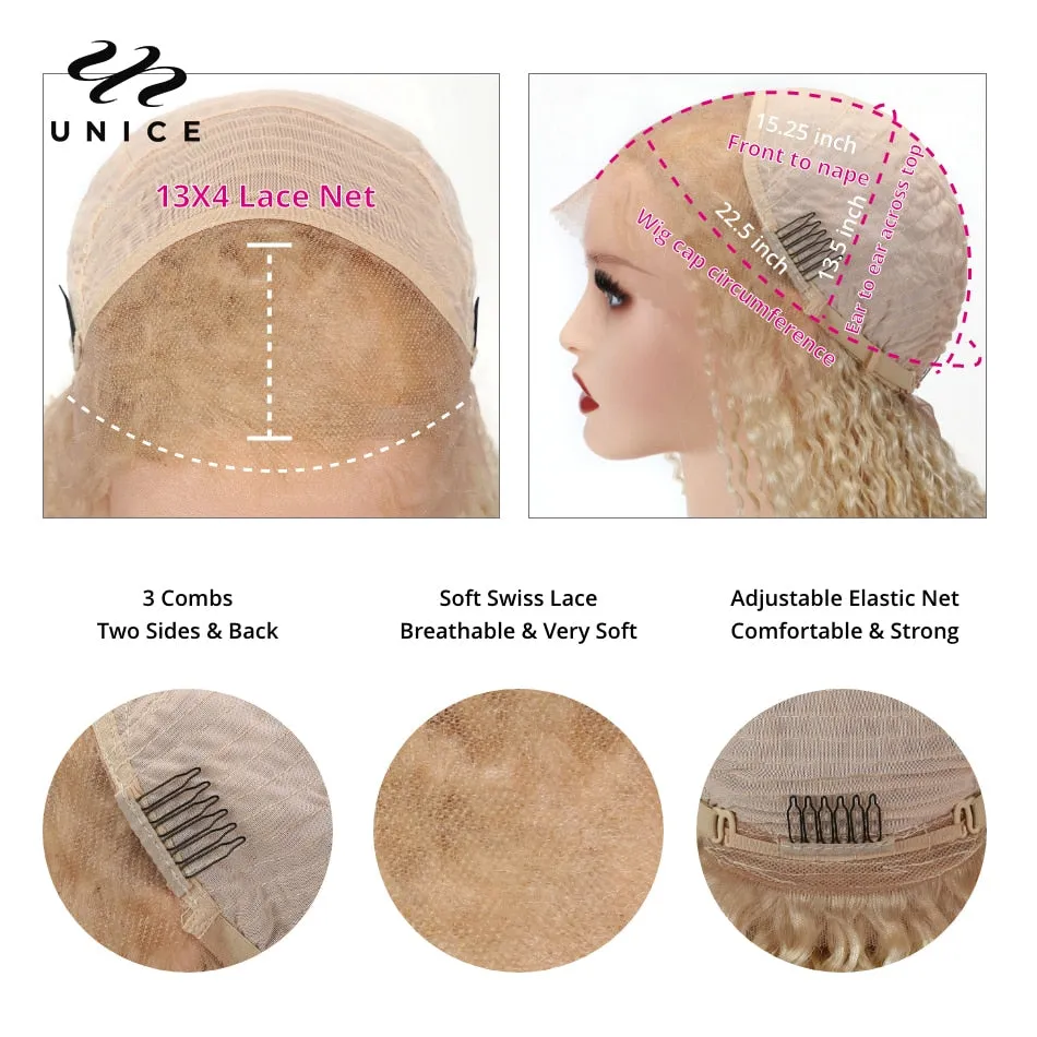 UNice Hair 613 Blonde Bone Straight Lace Front Wigs With Layer Inner Buckle Virgin Human Hair Transparent Glueless