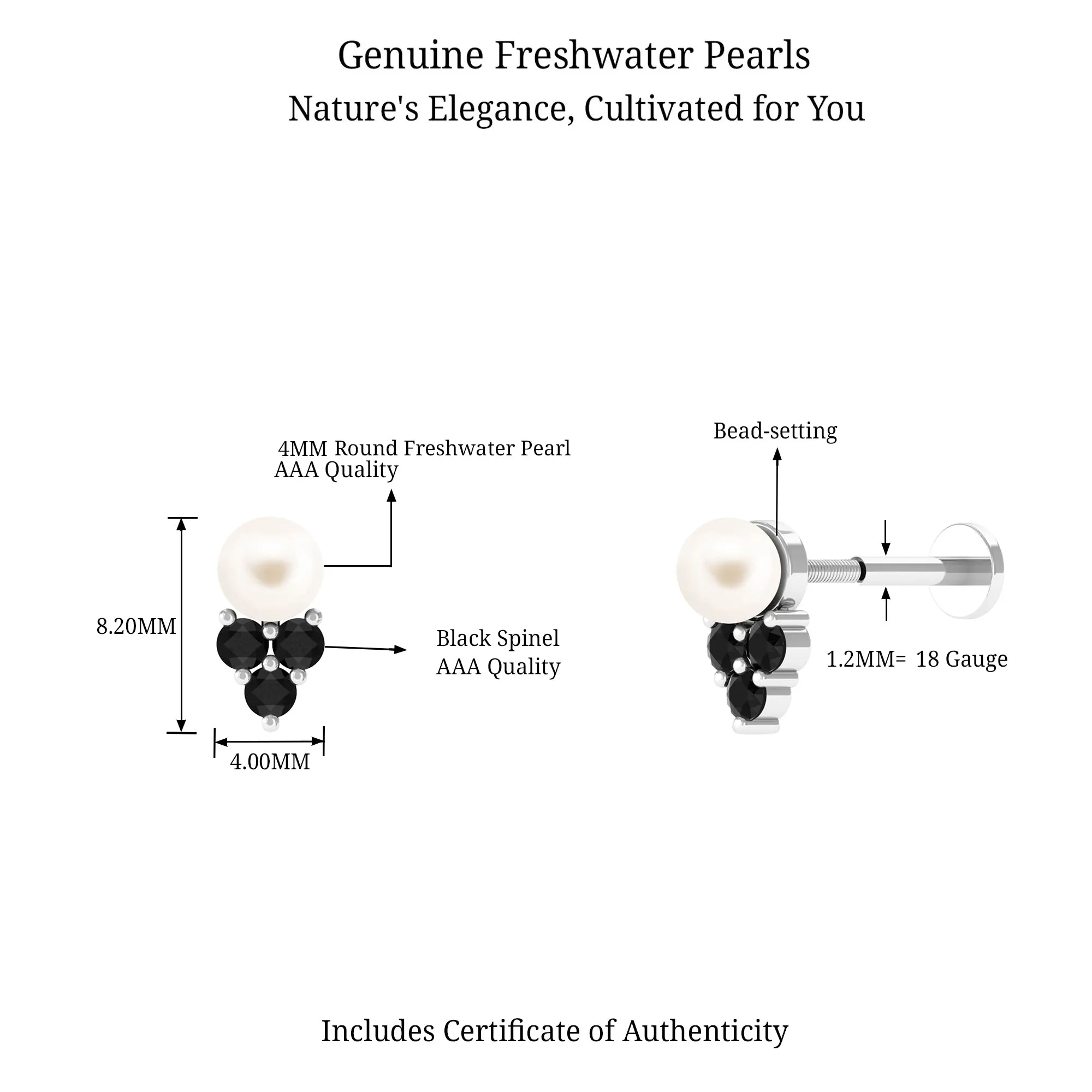 Unique Freshwater Pearl Helix Earring with Black Spinel