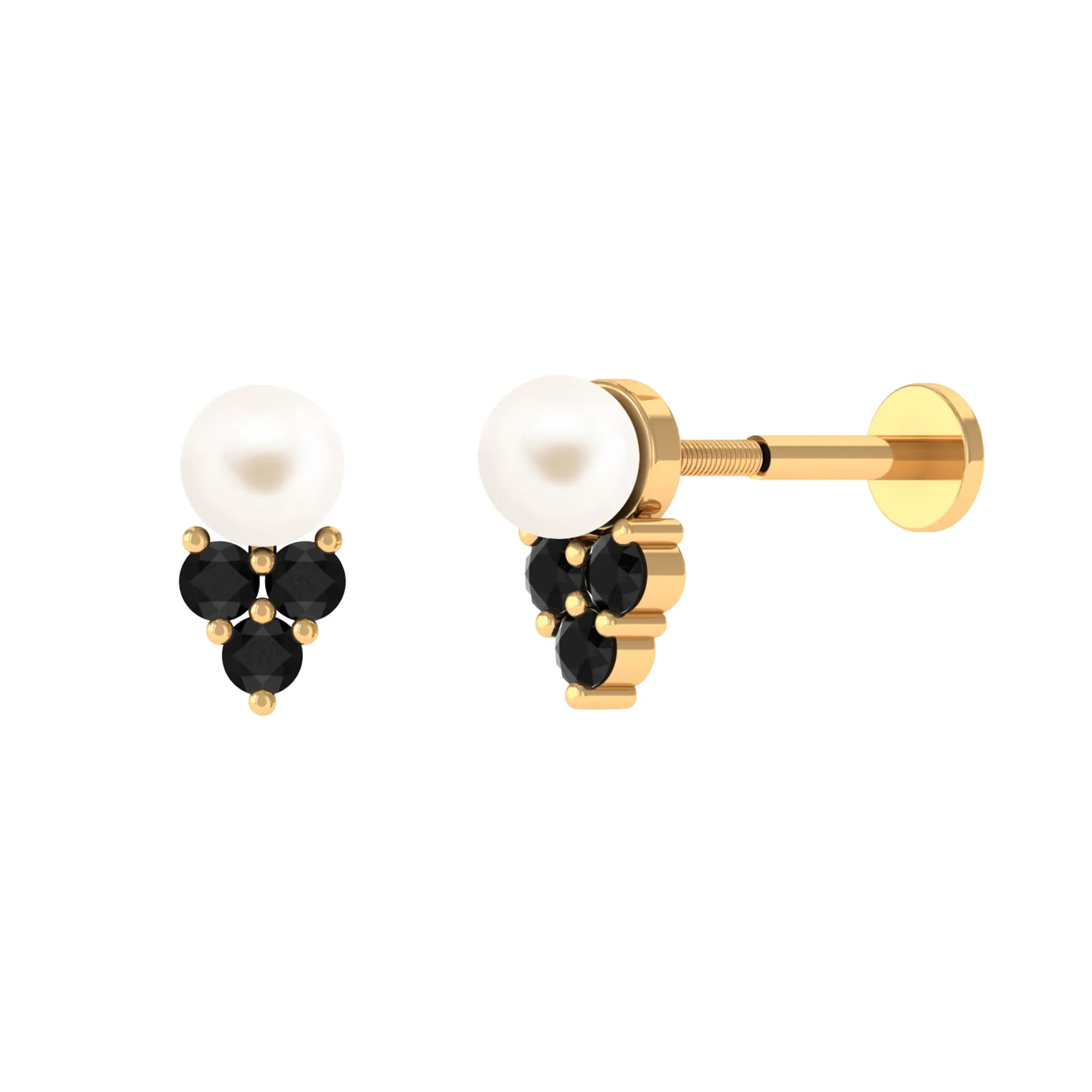 Unique Freshwater Pearl Helix Earring with Black Spinel