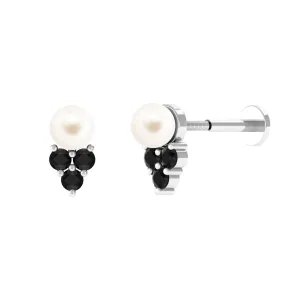 Unique Freshwater Pearl Helix Earring with Black Spinel