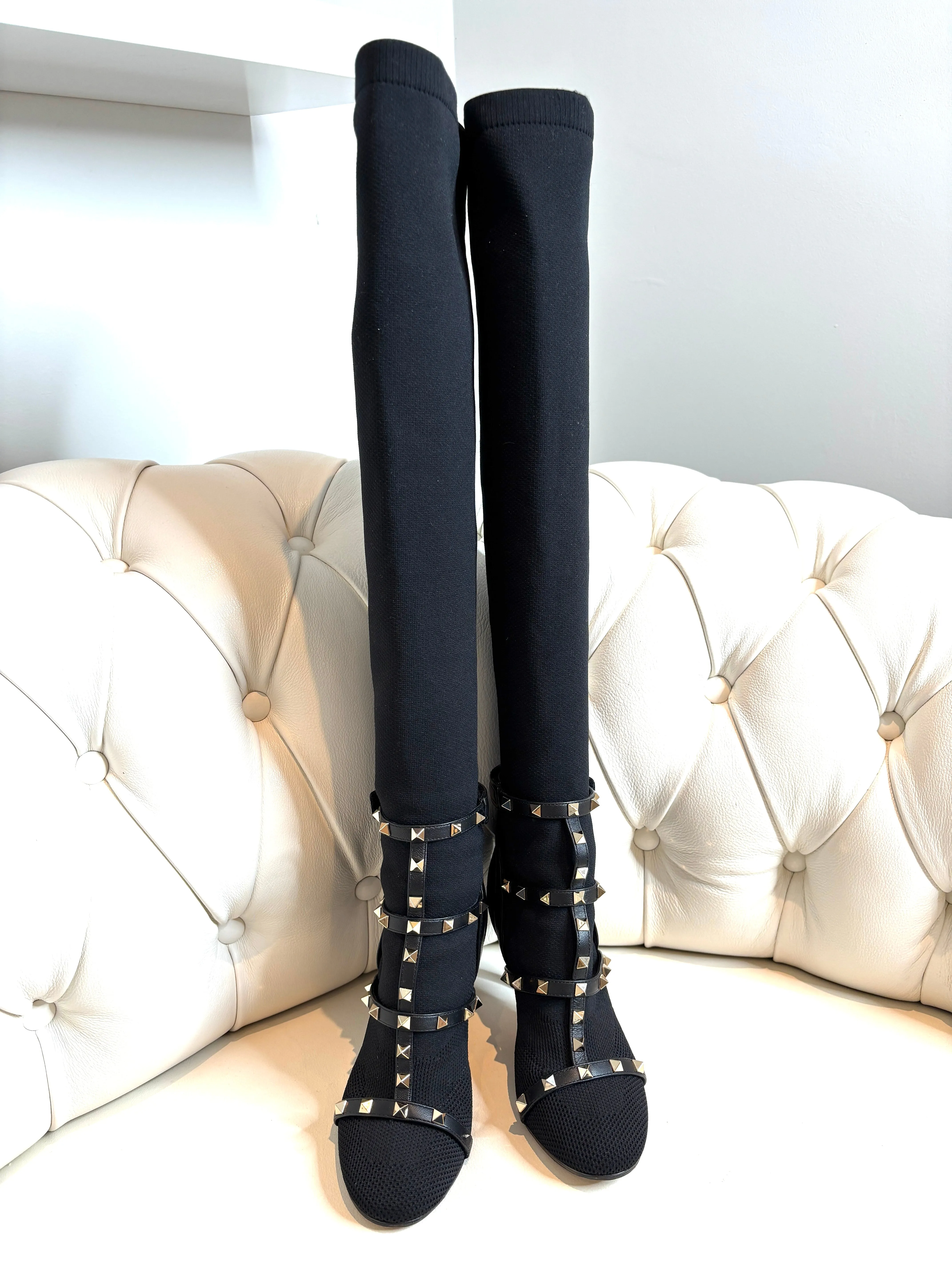 Valentino Rockstud Bodytech Over The Knew Sock Boots 36 UK3
