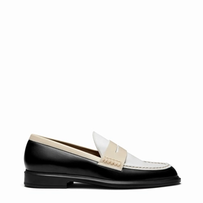 Vend?me Blandine black, white and cream calfskin leather loafers Vibrant lining