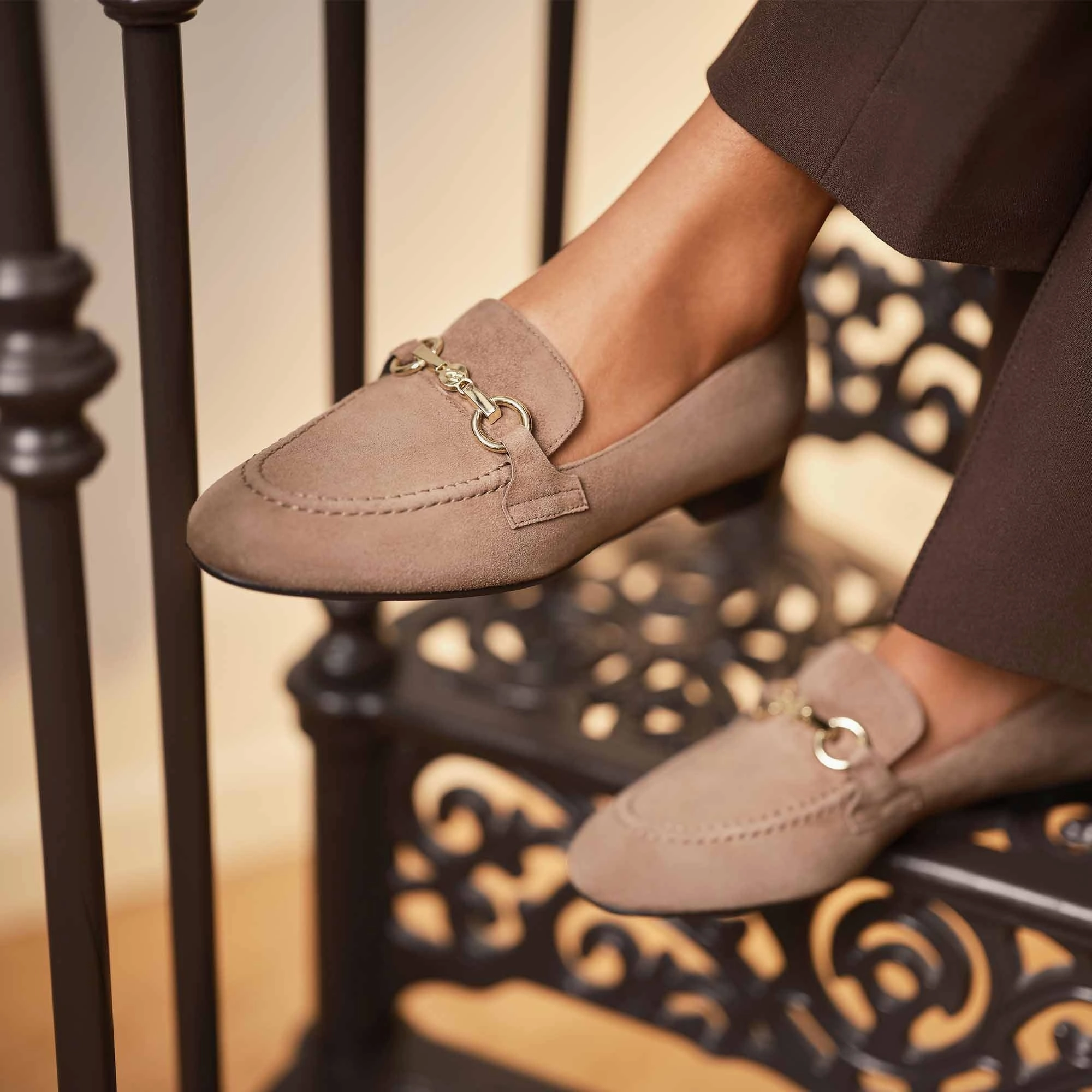 Vend?me Fleur taupe suede loafers All Terrain Traction Lug