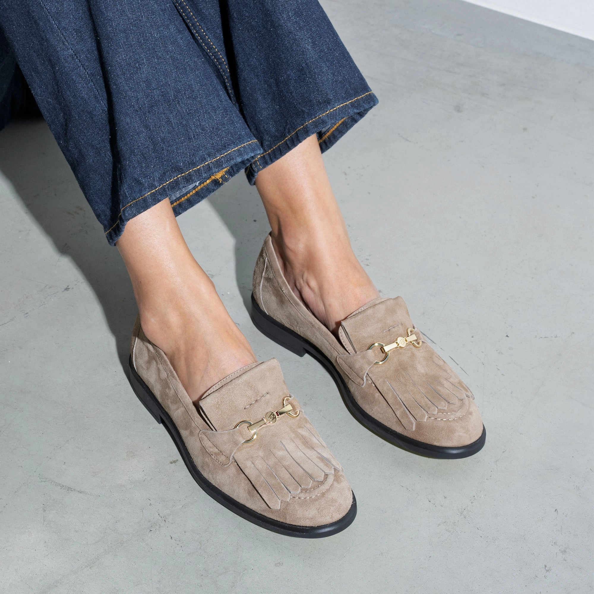 modernized Vend?me Lave taupe suede loafers