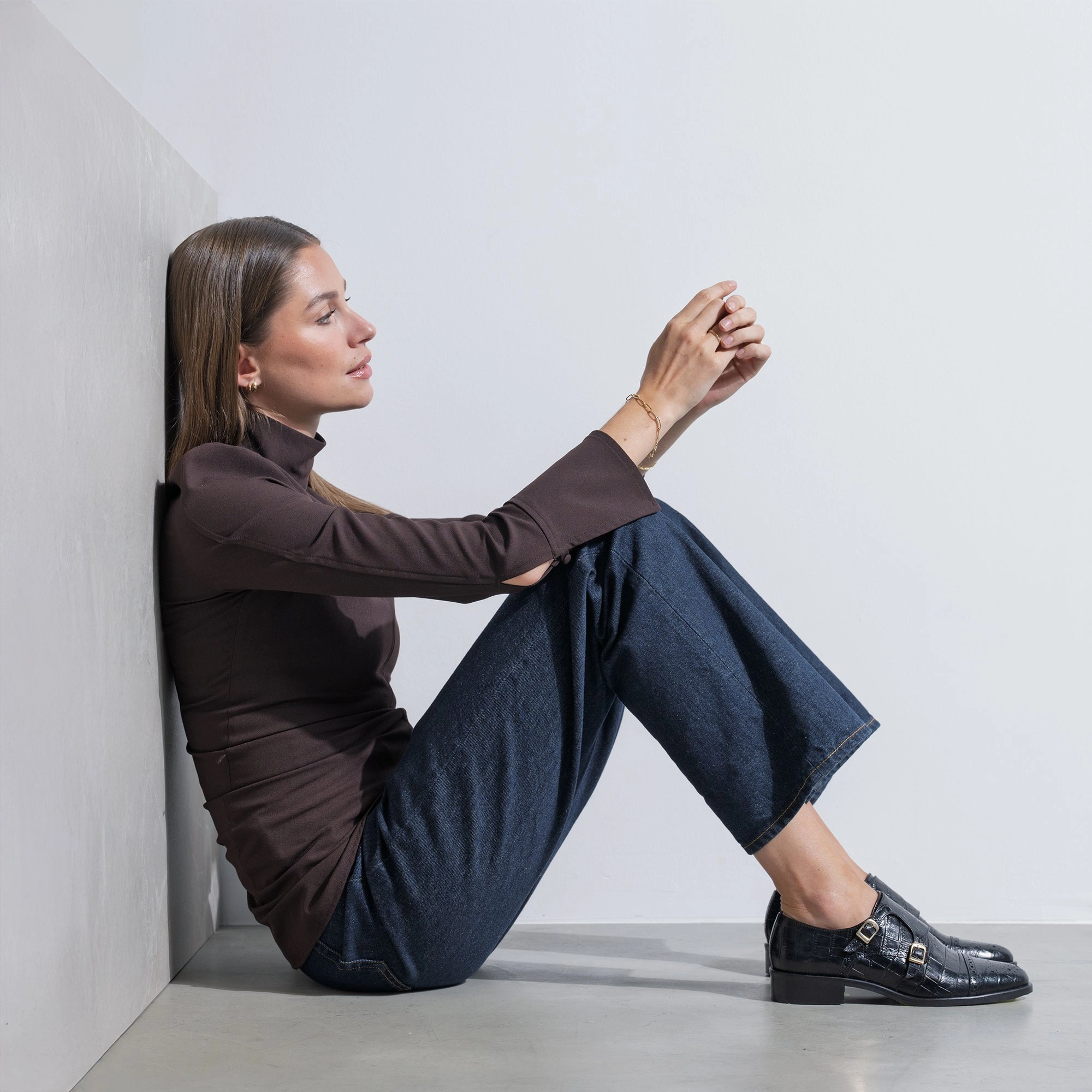 Stackable Upgraded arch Vend?me Sophie croco black calfskin leather double monk shoes