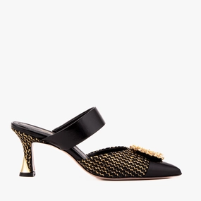 The Valencia Black & Gold Jewel Heel Women Mule Sandal Casual Footwear for Active Life
