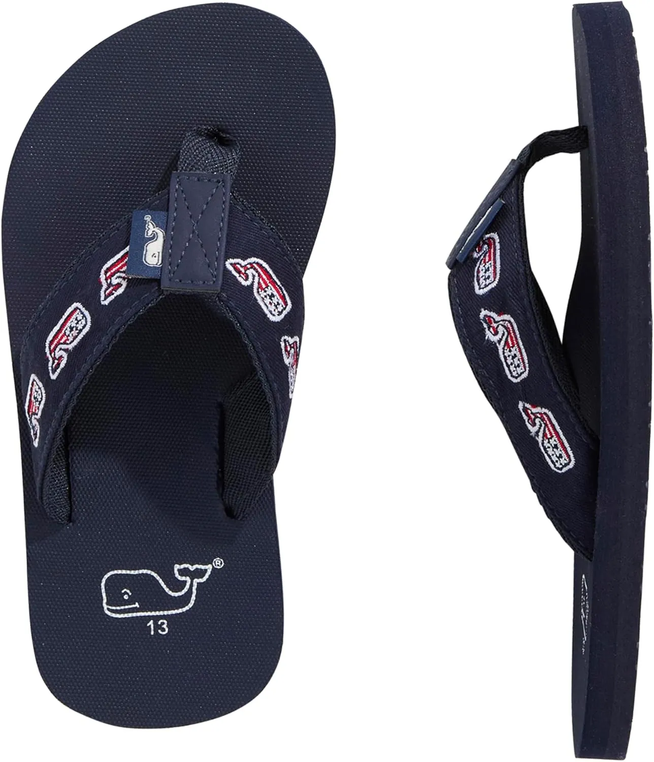 vineyard vines Boy's Embroidered Flag Whale Foam Flip Flop