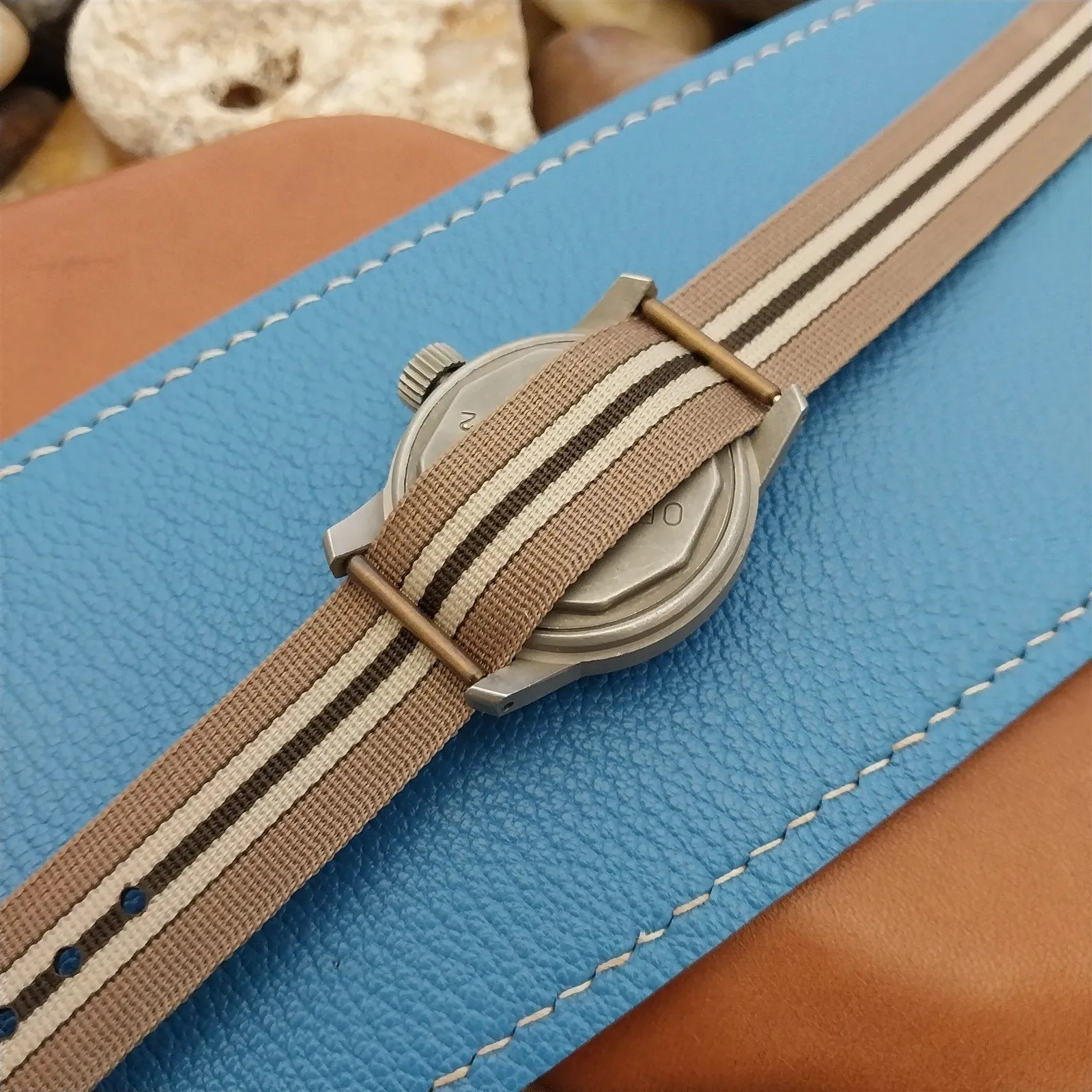 Vintage 16mm Lewa Striped Perlon Classic Single Pass 1960s nos Unused Watch Band
