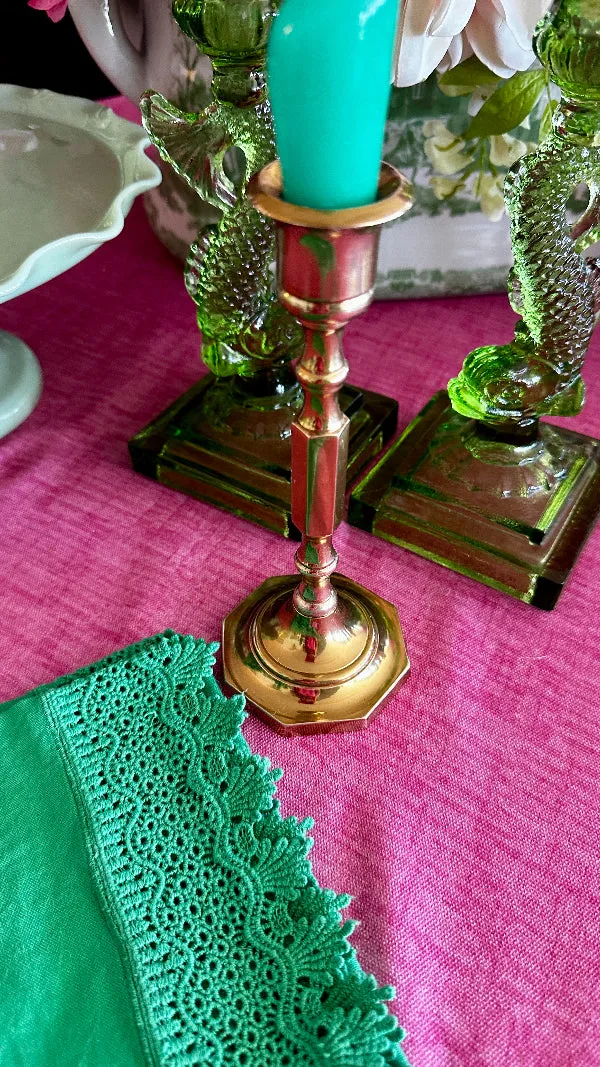Vintage Brass Candle Holder, India, Octagon Base