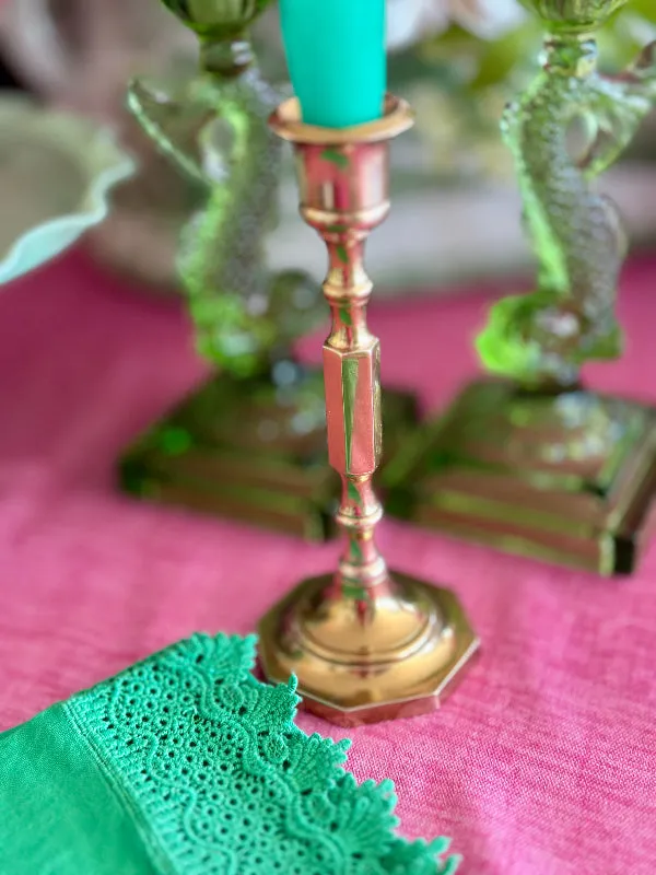 Vintage Brass Candle Holder, India, Octagon Base