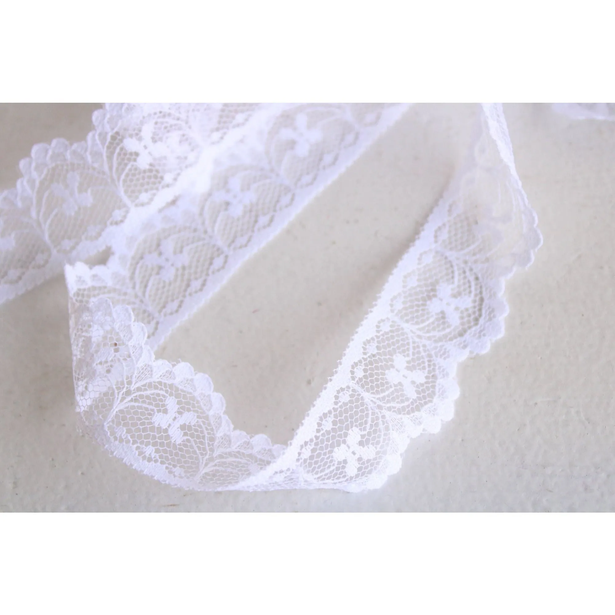 Vintage White Lace Trim, 3 Yards, 1.25" wide, Nylon