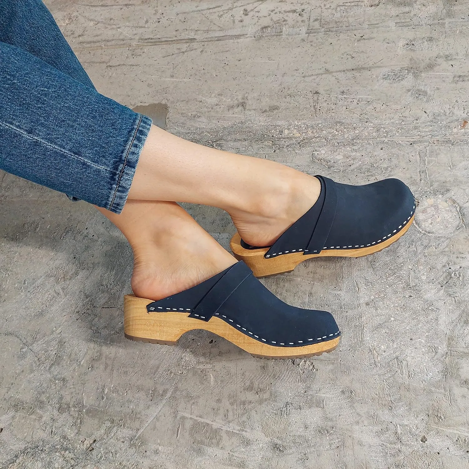 Vollsjo Women's Dark Blue Leather Clogs EU Size 9