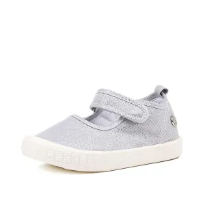 Walnut Canvas Mary Jane Metallic Silver