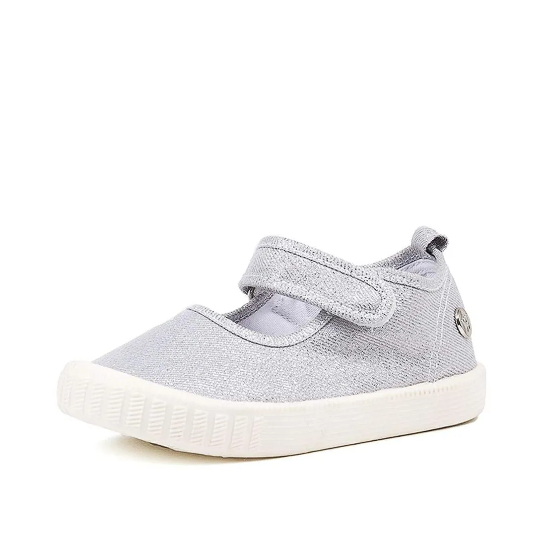 Walnut Canvas Mary Jane Metallic Silver