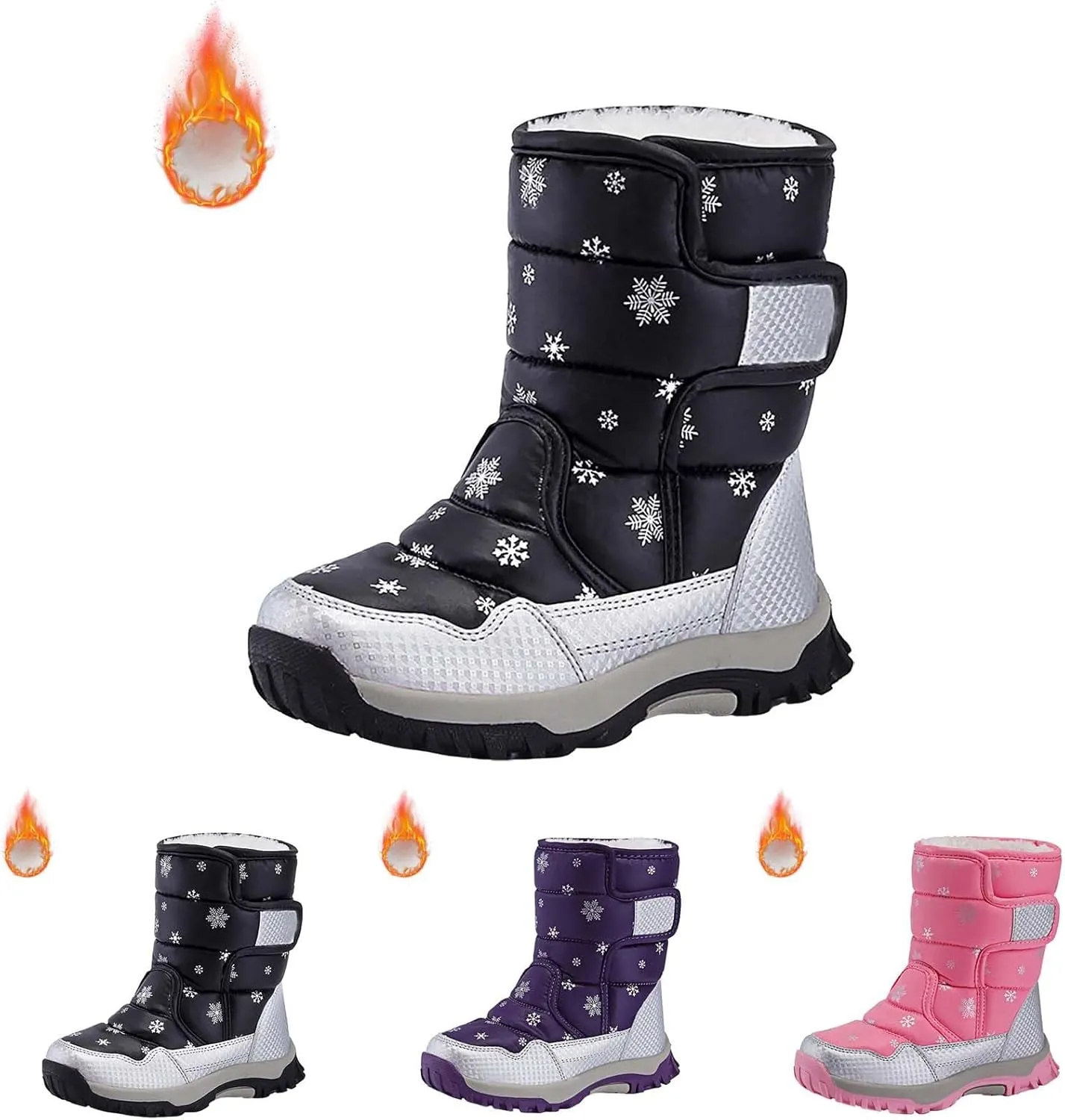 Water-proof Kids Snow Boots Girls Boys Toddlers Insulated Warm Fleece Lined Winter Outdoor Snow Boots for Children