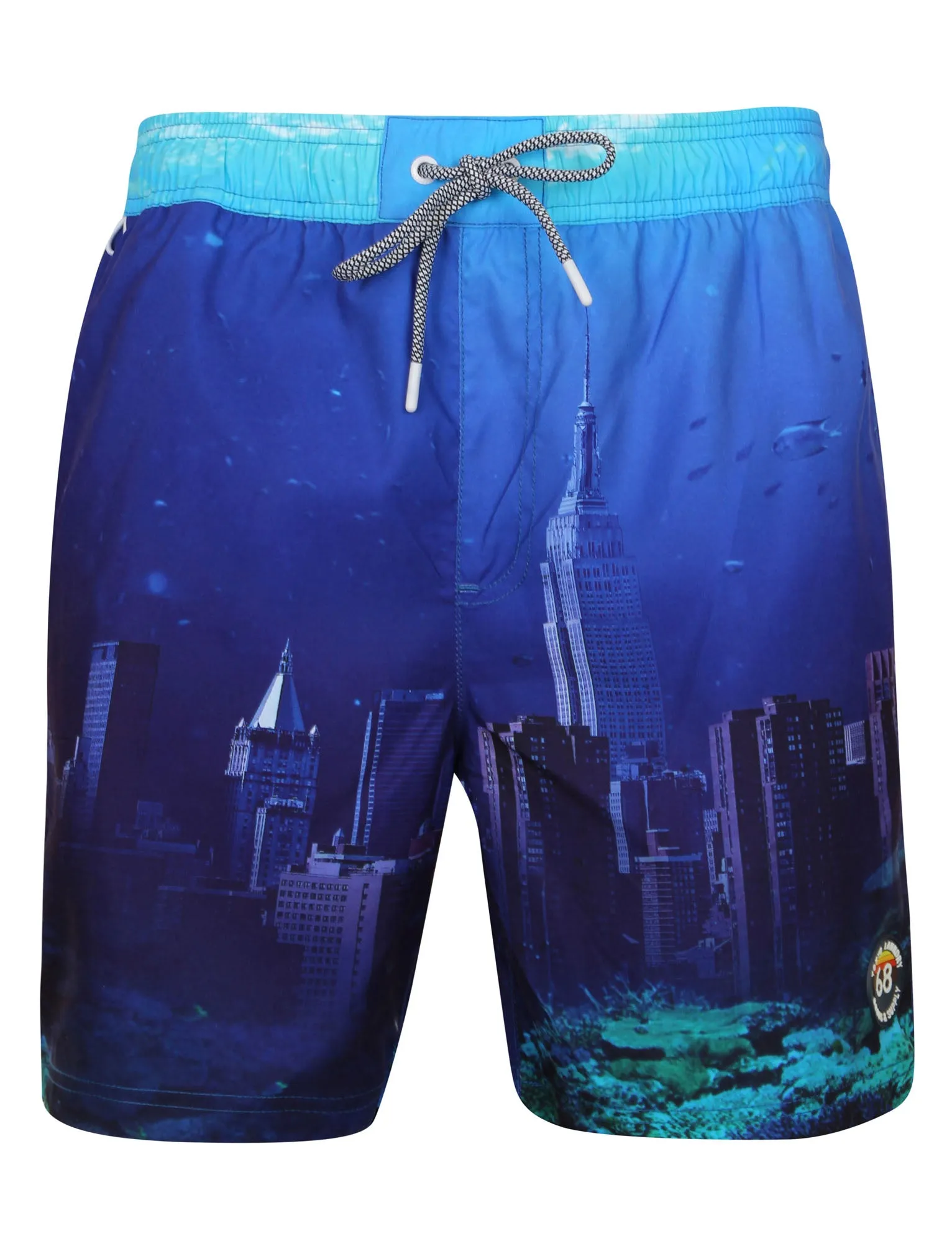 Waterworld Swim Shorts in Blue Sunset Beach with Free Matching Flip Flops - Tokyo Laundry