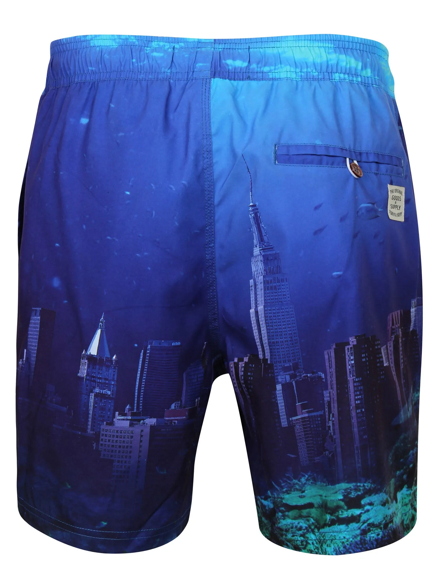 Waterworld Swim Shorts in Blue Sunset Beach with Free Matching Flip Flops - Tokyo Laundry