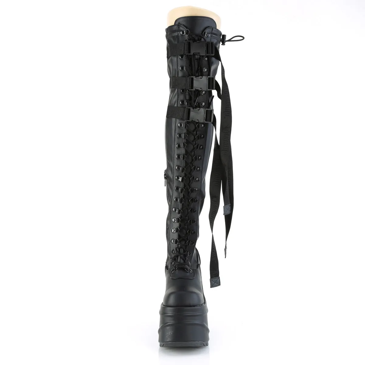 WAVE-315 DemoniaCult Black Stretch Vegan Leather Sexy Women's Over-the-Knee Boots (Alternative Footwear)