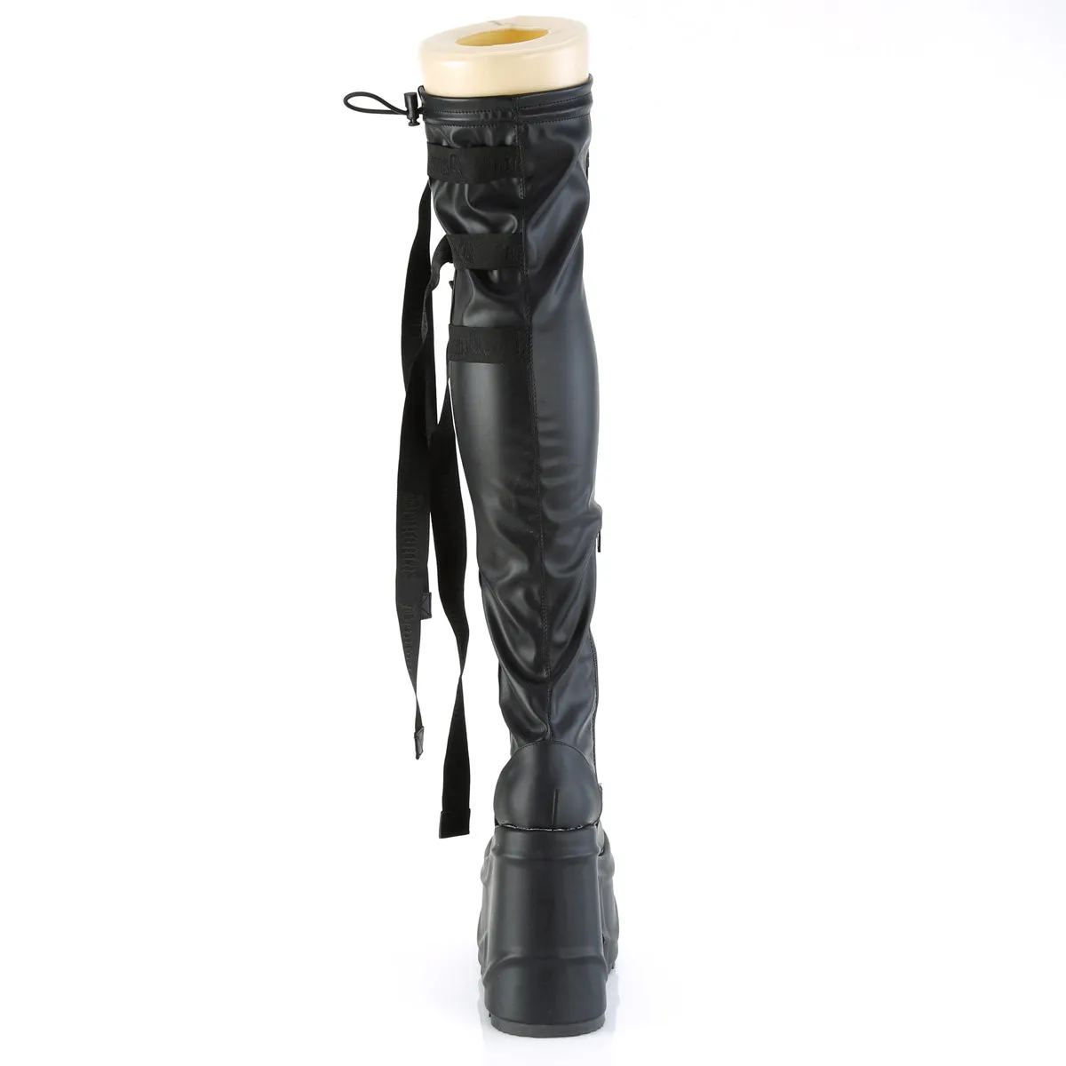 WAVE-315 DemoniaCult Black Stretch Vegan Leather Sexy Women's Over-the-Knee Boots (Alternative Footwear)