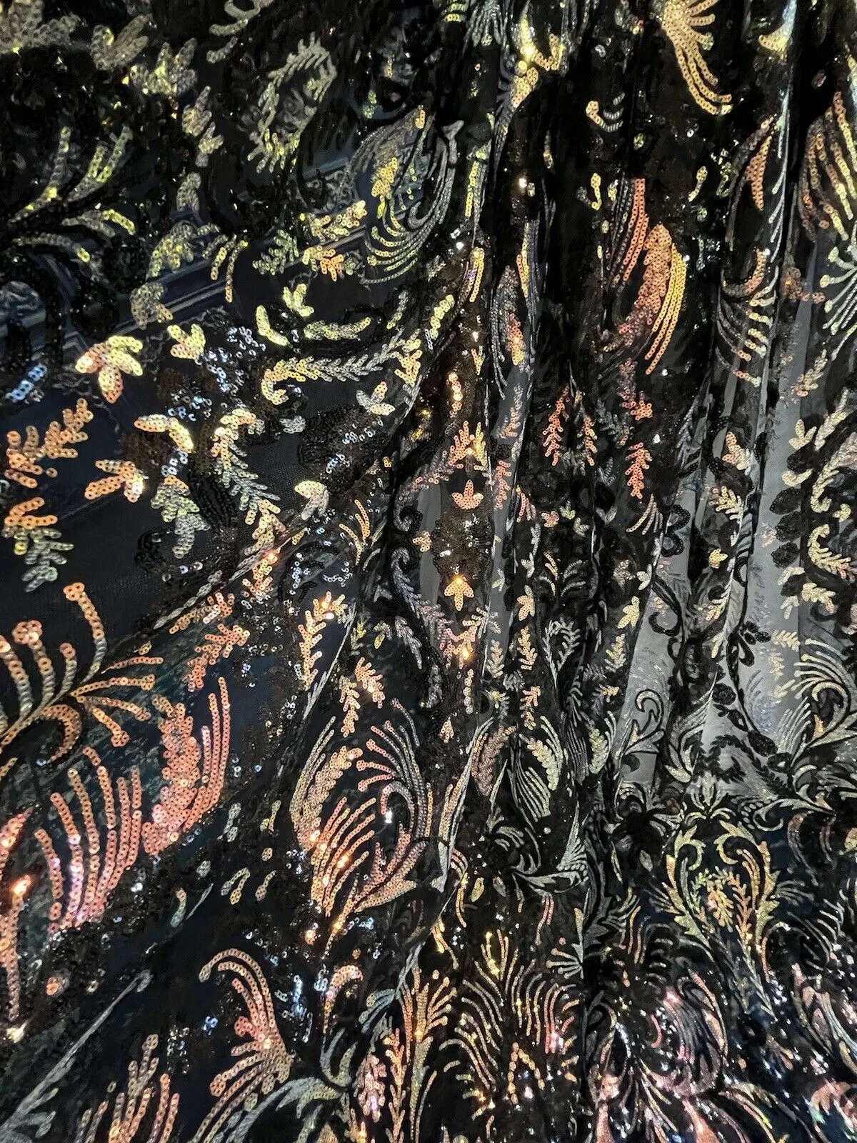 Wedding Glitter Black Holographic Sequined Lace