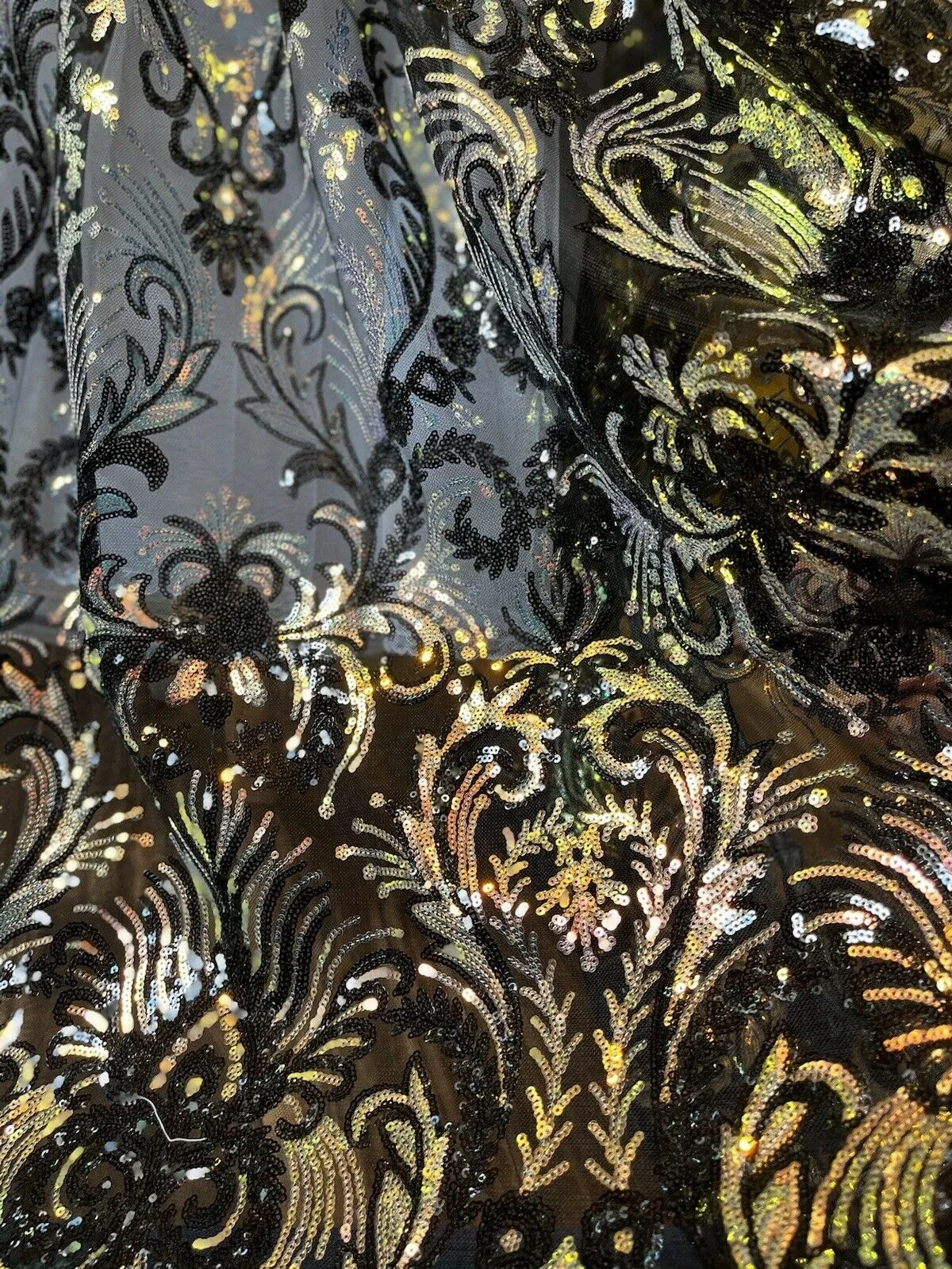Wedding Glitter Black Holographic Sequined Lace