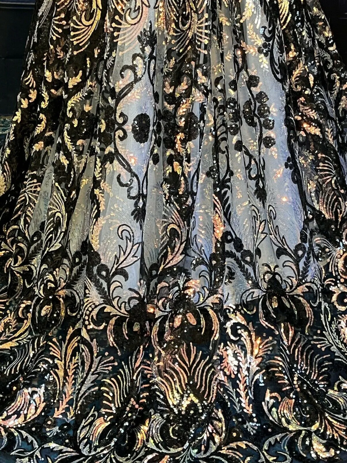 Wedding Glitter Black Holographic Sequined Lace