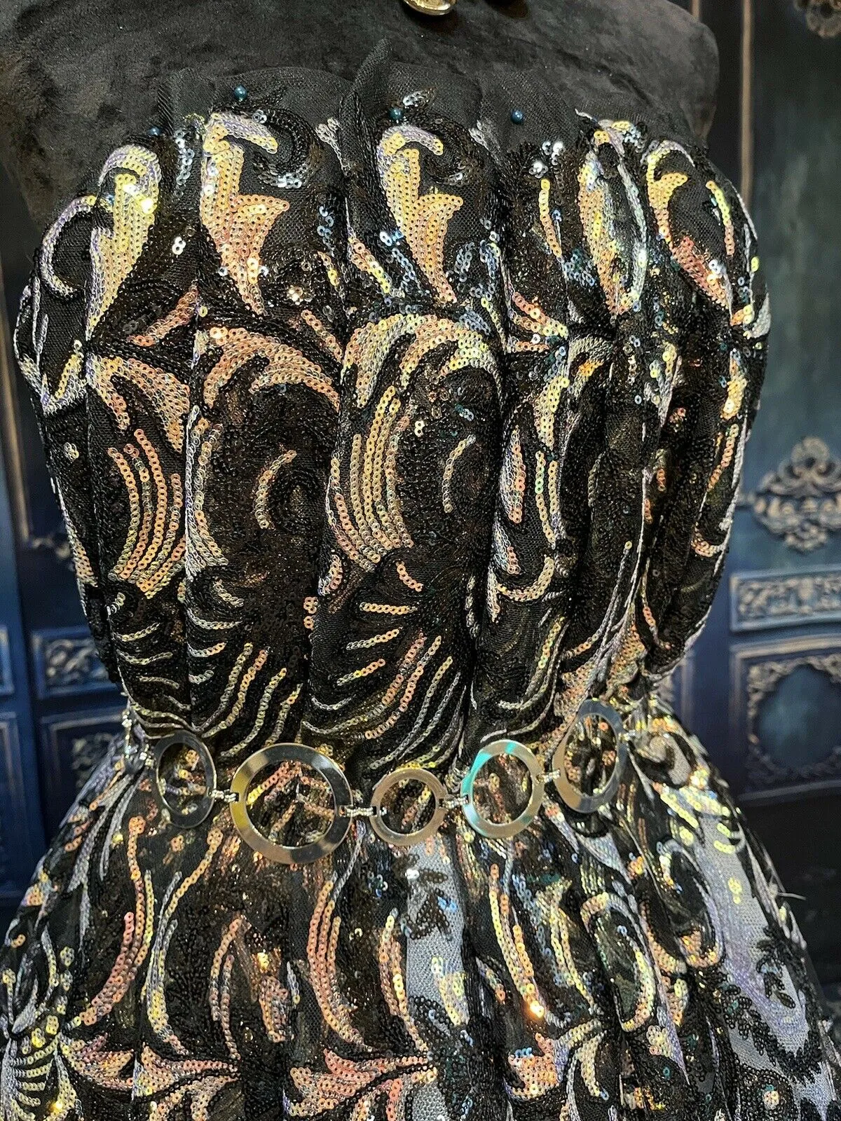 Wedding Glitter Black Holographic Sequined Lace