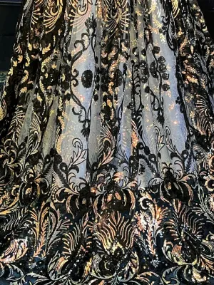 Wedding Glitter Black Holographic Sequined Lace