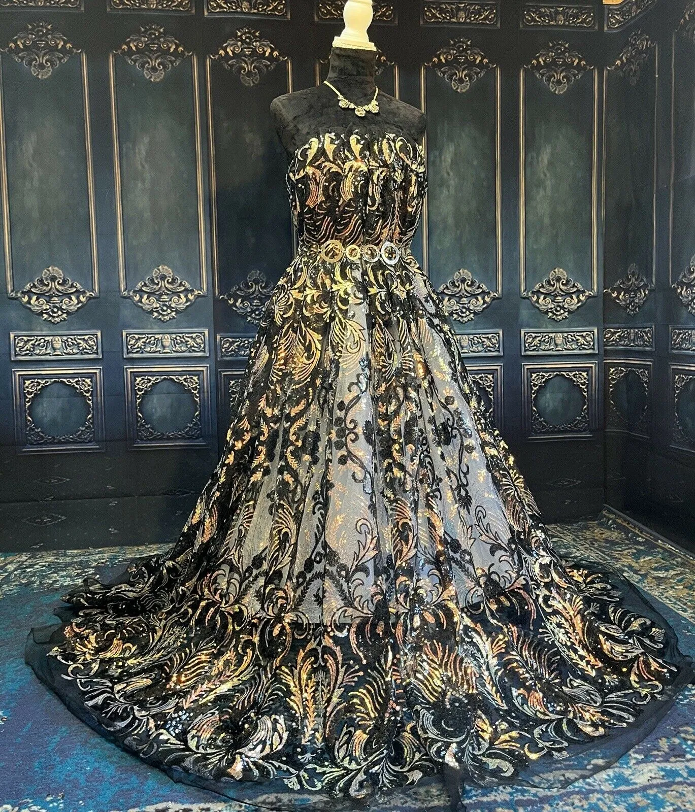 Wedding Glitter Black Holographic Sequined Lace