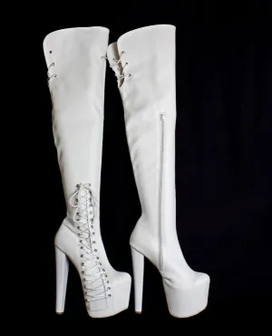 White Corset Over Knee Boots