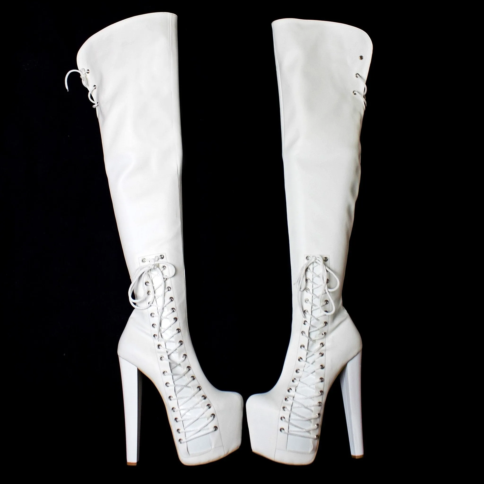 White Corset Over Knee Boots
