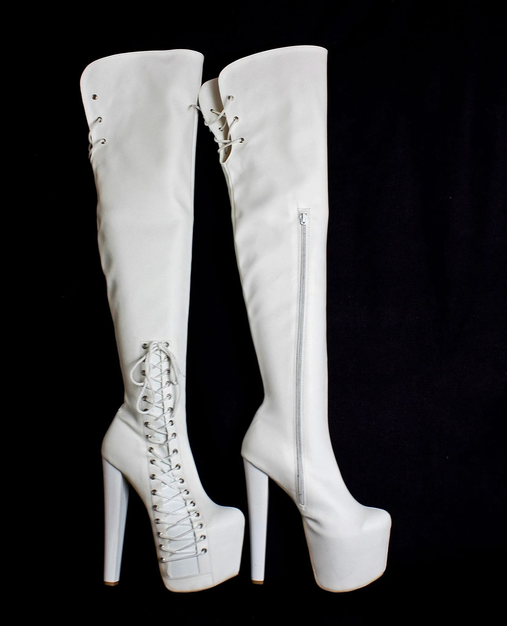 White Corset Over Knee Boots