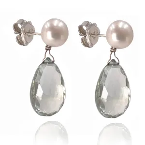 White Freshwater Pearl & Prasiolite 'Tsarina' Drop Earrings