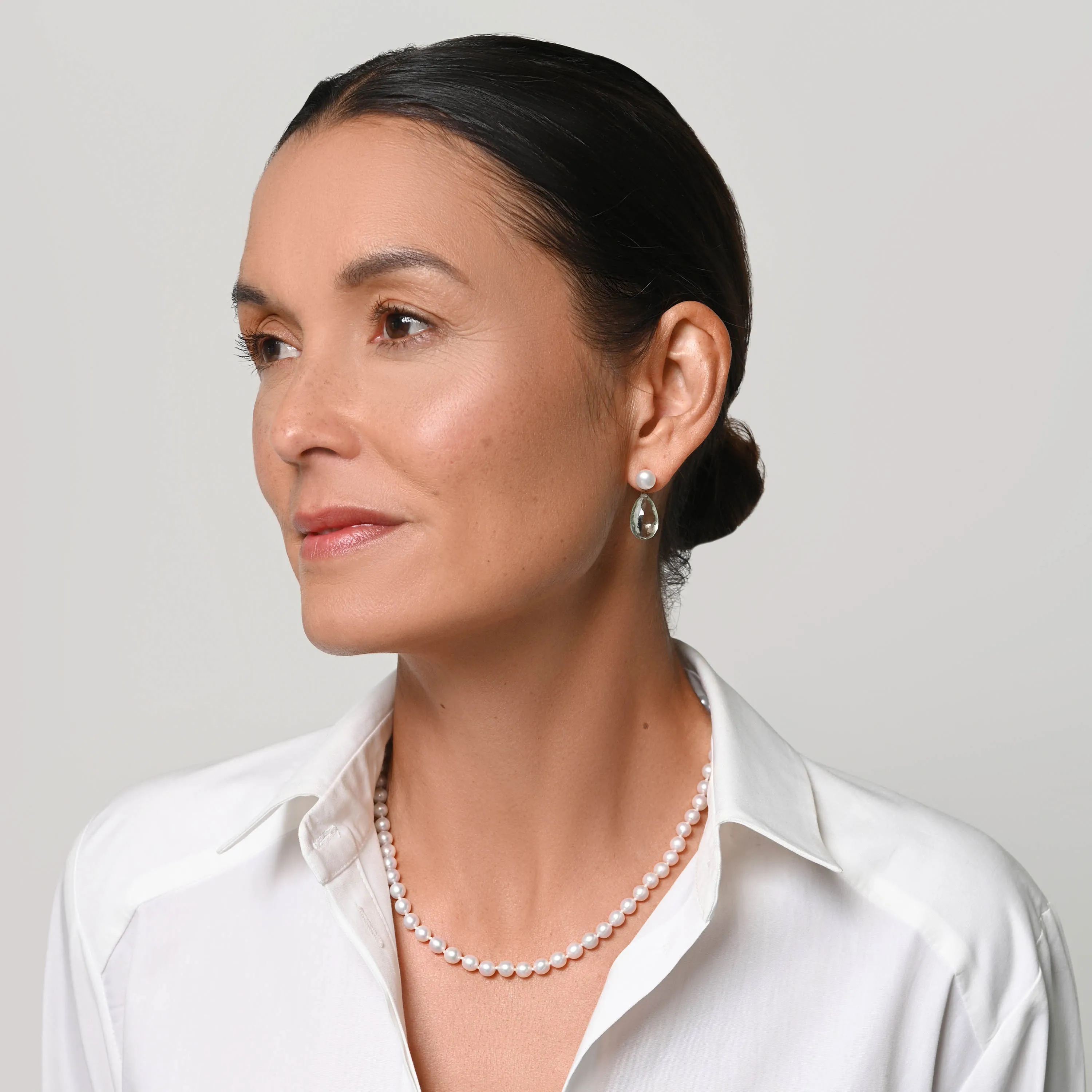 White Freshwater Pearl & Prasiolite 'Tsarina' Drop Earrings