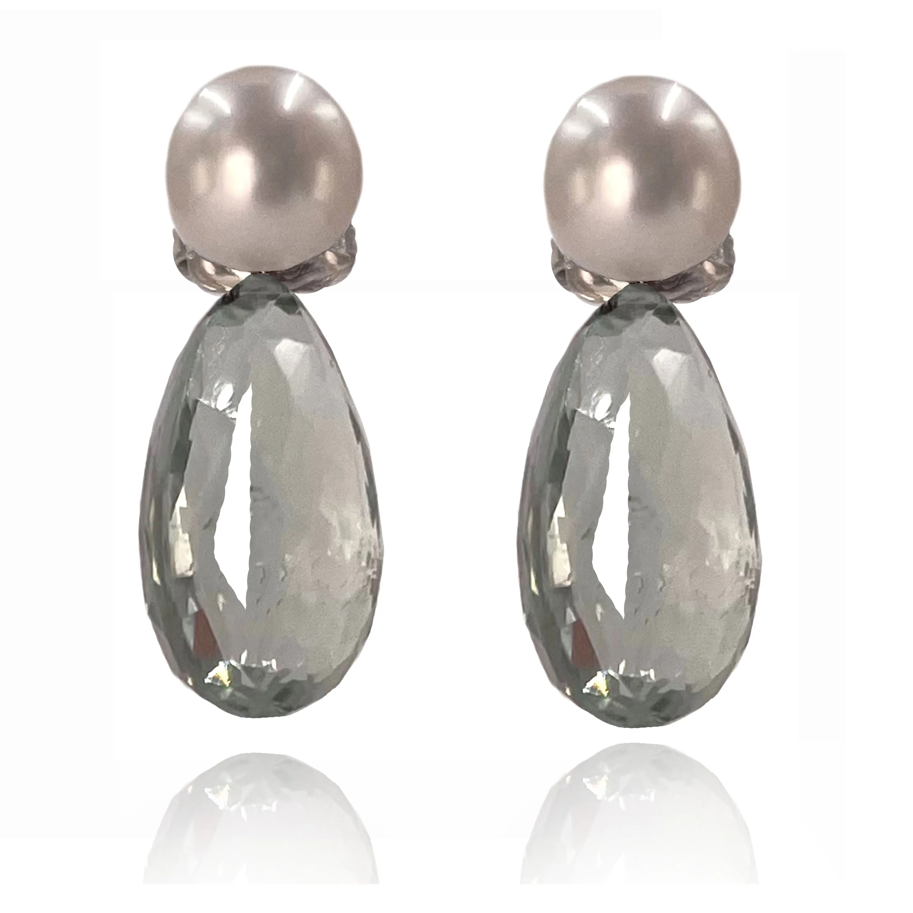White Freshwater Pearl & Prasiolite 'Tsarina' Drop Earrings