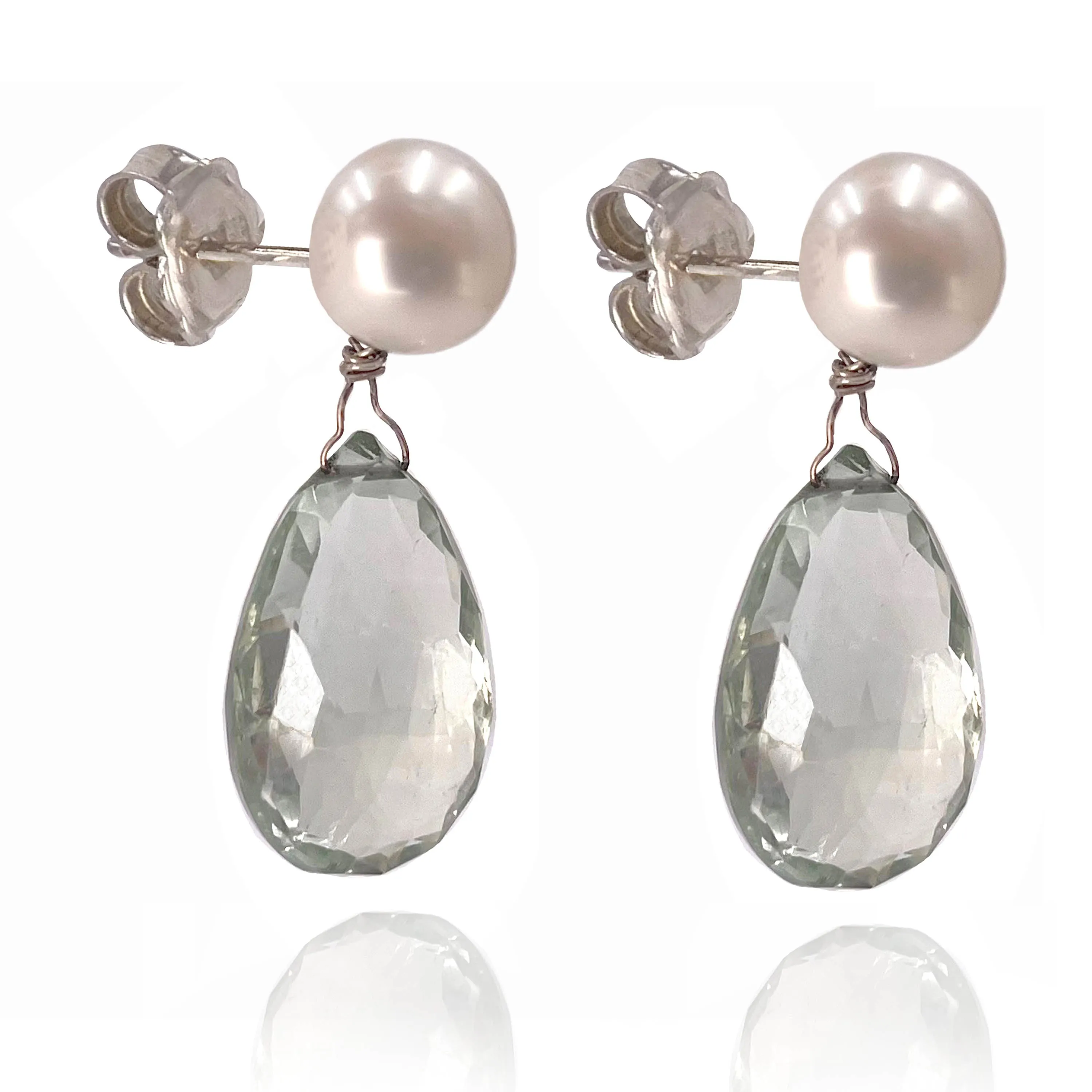 White Freshwater Pearl & Prasiolite 'Tsarina' Drop Earrings