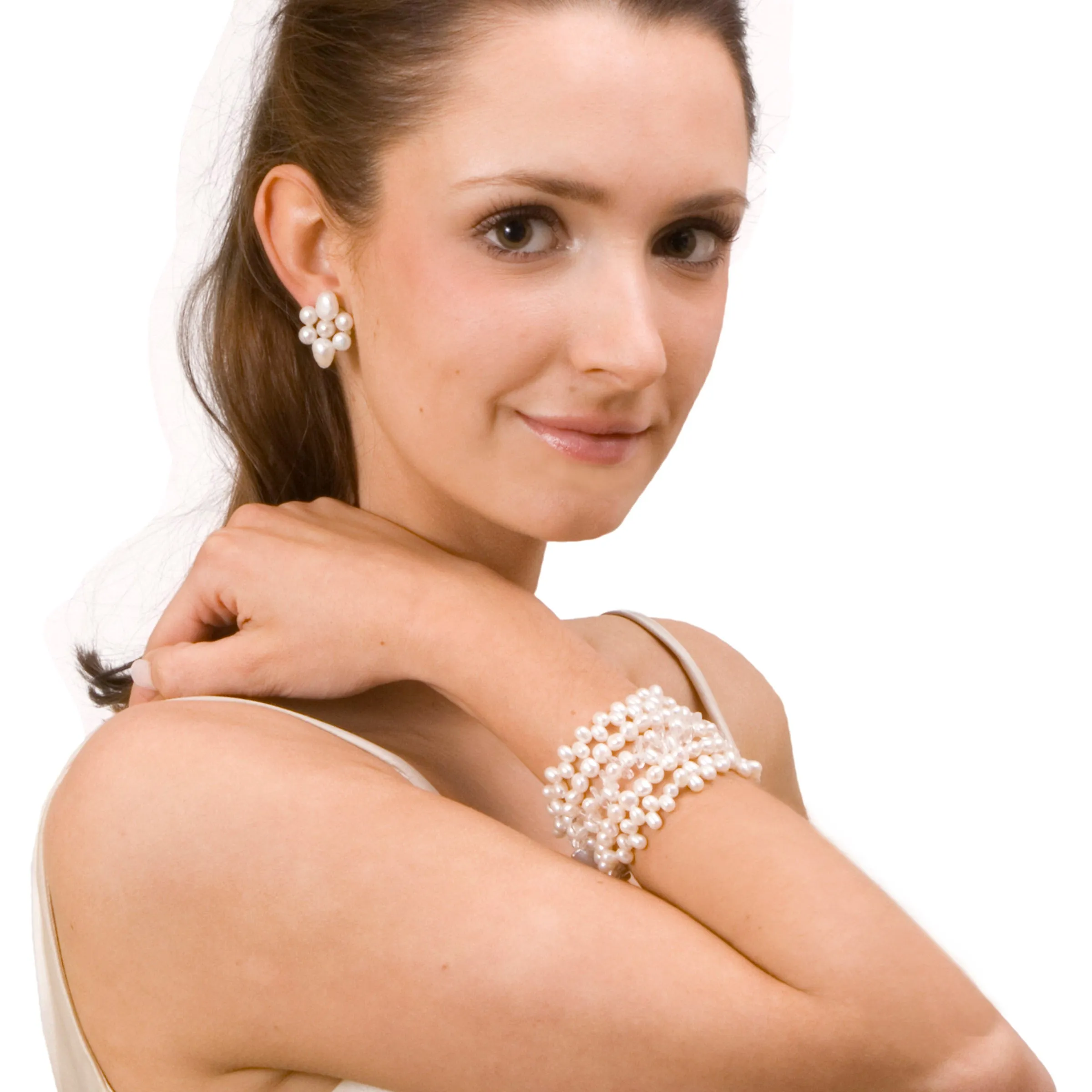 White Freshwater Pearl 'Oval-Cuff' Earrings