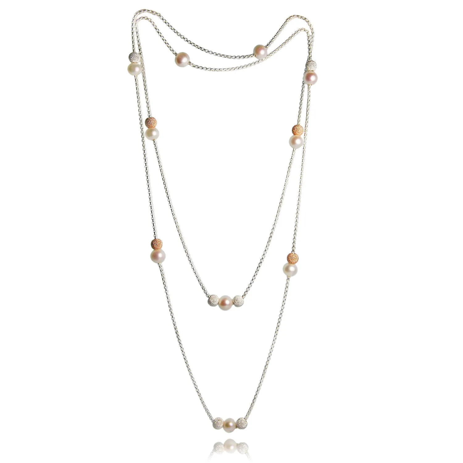 White Freshwater Pearl, Rose-Gold & Silver Beaded Chain Necklace
