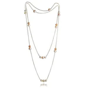 White Freshwater Pearl, Rose-Gold & Silver Beaded Chain Necklace