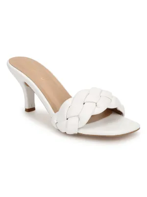 White PU Braided Kitten Heels