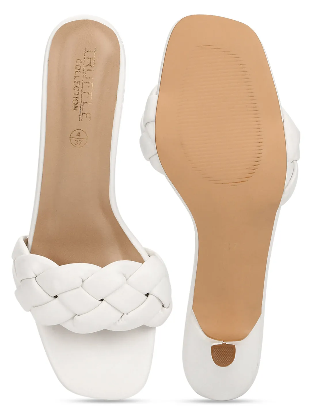 White PU Braided Kitten Heels
